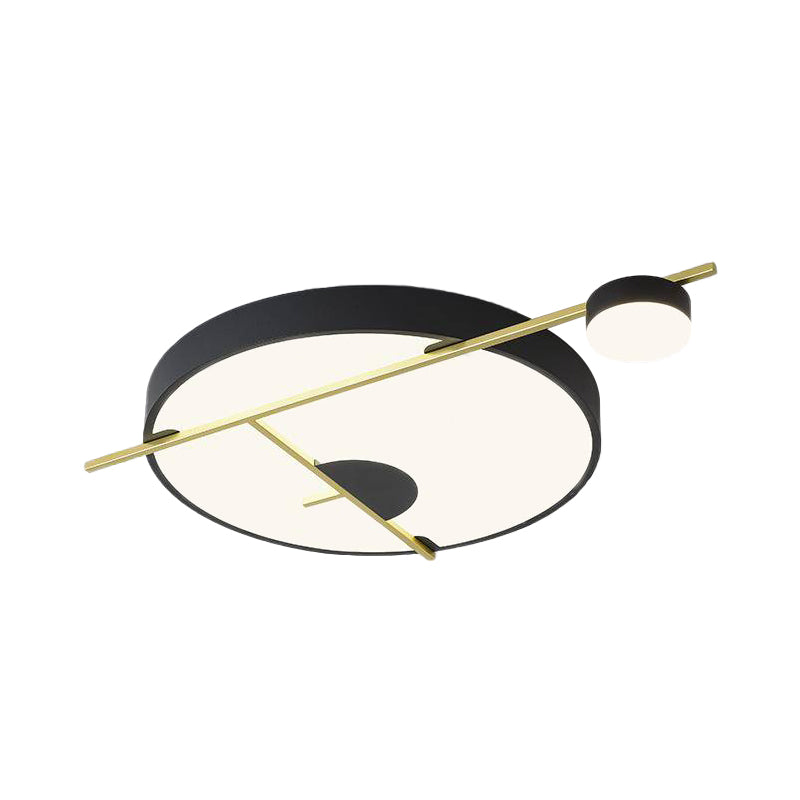 Modernist LED Flush Mount Ceiling Lamp, Black/White-Gold Drum Fixture, Acrylic Shade, Warm/White Light, 16"/19.5" Wide