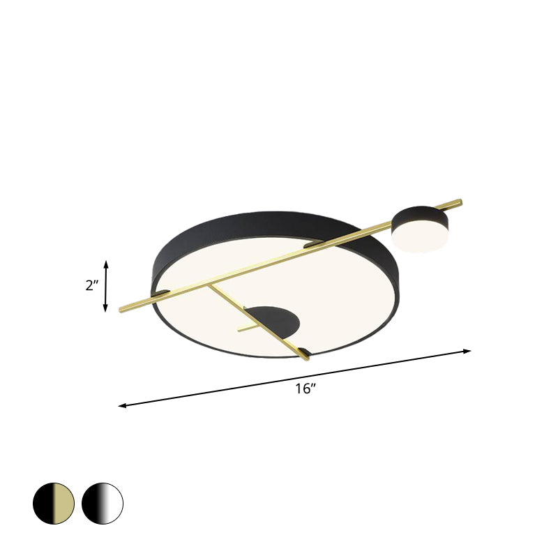 Modernist LED Flush Mount Ceiling Lamp, Black/White-Gold Drum Fixture, Acrylic Shade, Warm/White Light, 16"/19.5" Wide
