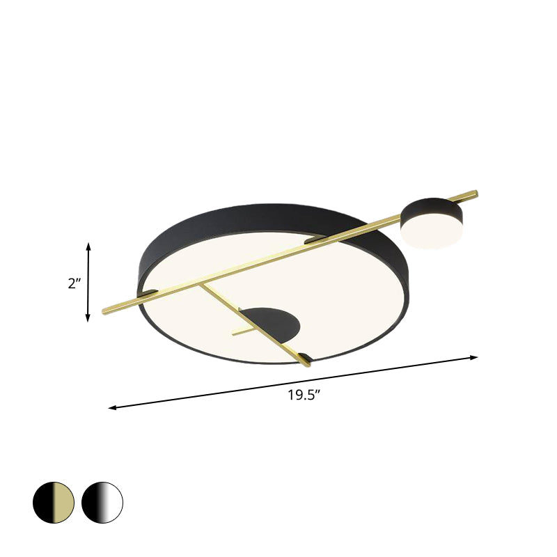 Modernist LED Flush Mount Ceiling Lamp, Black/White-Gold Drum Fixture, Acrylic Shade, Warm/White Light, 16"/19.5" Wide