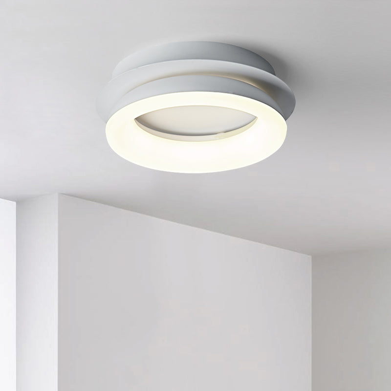 Minimalist Metal LED Ceiling Pendant Light - White Round/Square Flush Mount for Bedroom in Warm/Natural Light