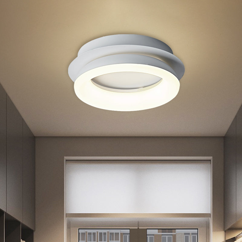 Minimalist Metal LED Ceiling Pendant Light - White Round/Square Flush Mount for Bedroom in Warm/Natural Light