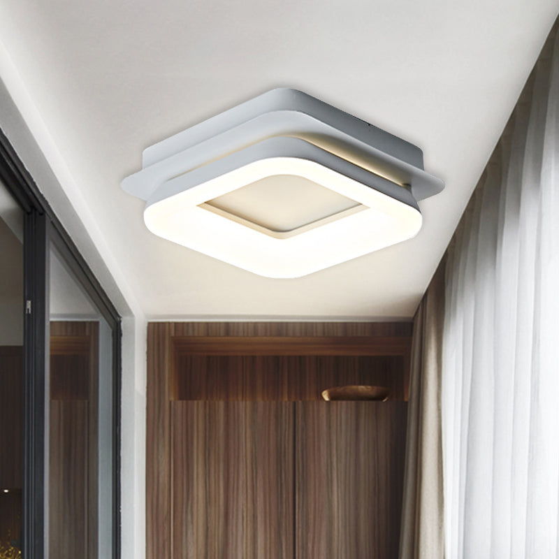 Minimalist Metal LED Ceiling Pendant Light - White Round/Square Flush Mount for Bedroom in Warm/Natural Light