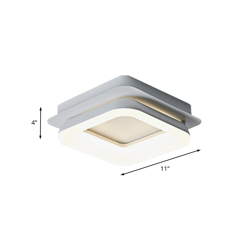 Minimalist Metal LED Ceiling Pendant Light - White Round/Square Flush Mount for Bedroom in Warm/Natural Light
