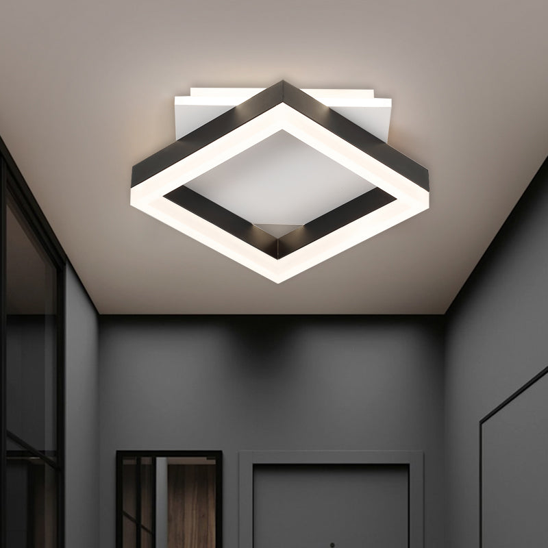 Contemporary LED Flush Mount Ceiling Light for Bedroom in Black & White Squares with Warm/White Glow