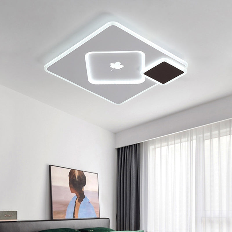 Modern Acrylic LED Flush Mount Light Fixture with Maple Leaf Pattern - 16"/19.5" Wide - Black/White