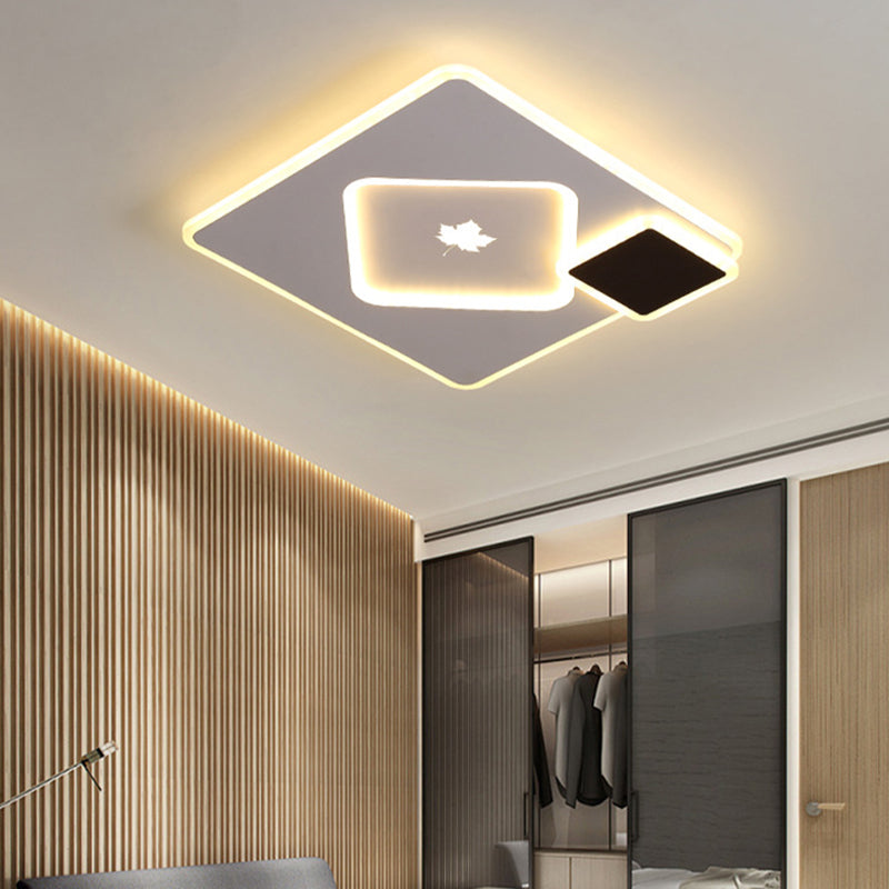 Modern Acrylic LED Flush Mount Light Fixture with Maple Leaf Pattern - 16"/19.5" Wide - Black/White