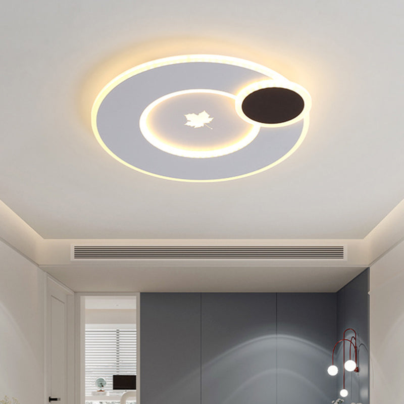 Modern Acrylic LED Flush Mount Light Fixture with Maple Leaf Pattern - 16"/19.5" Wide - Black/White