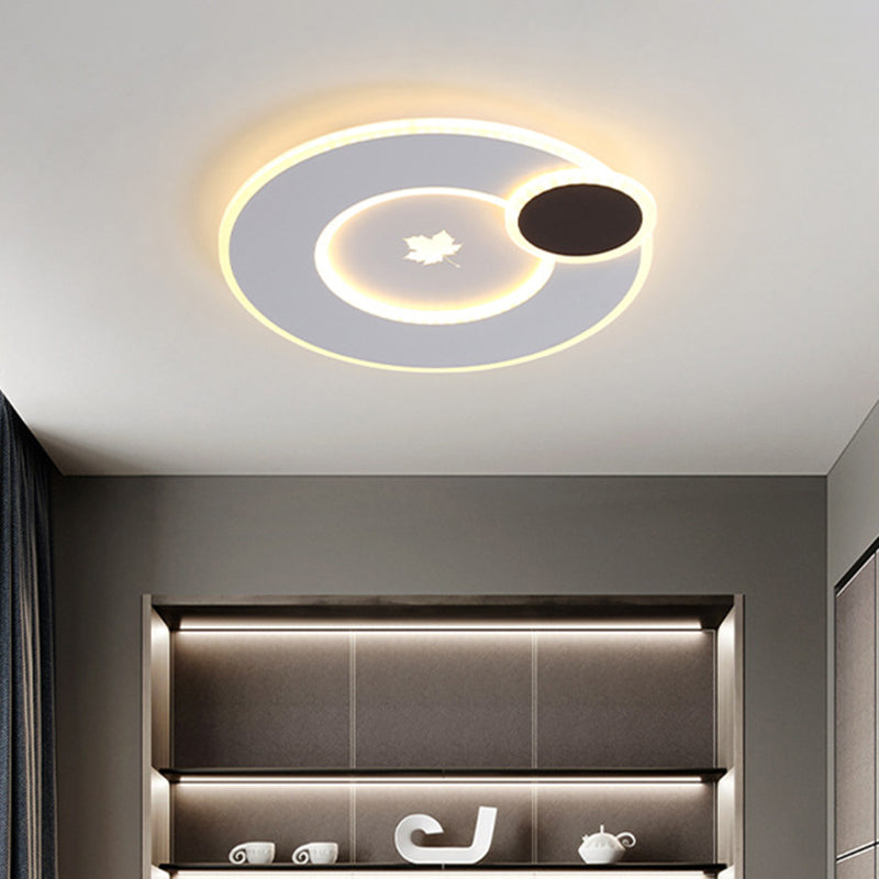 Modern Acrylic LED Flush Mount Light Fixture with Maple Leaf Pattern - 16"/19.5" Wide - Black/White