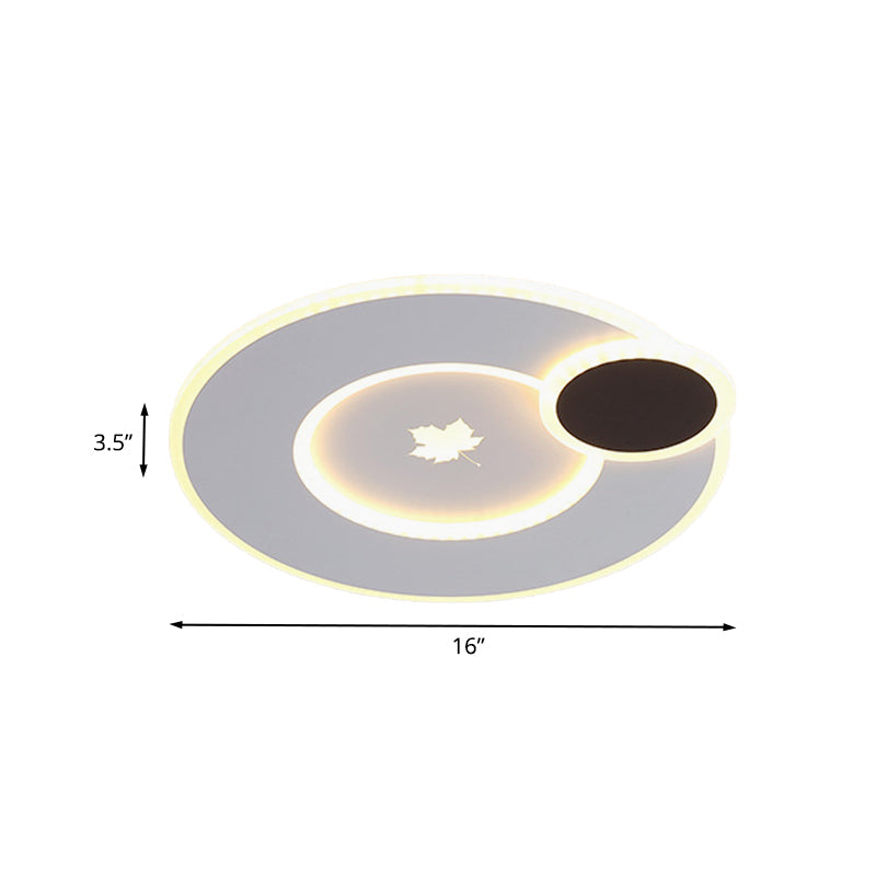 Modern Acrylic LED Flush Mount Light Fixture with Maple Leaf Pattern - 16"/19.5" Wide - Black/White
