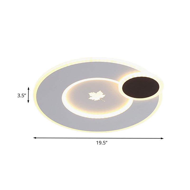 Modern Acrylic LED Flush Mount Light Fixture with Maple Leaf Pattern - 16"/19.5" Wide - Black/White