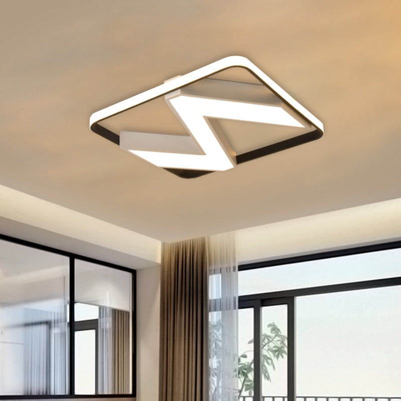 Modernist Black and White 18''/21.5'' Flush Mount with Metallic Wavy Design and White/Warm LED Lighting