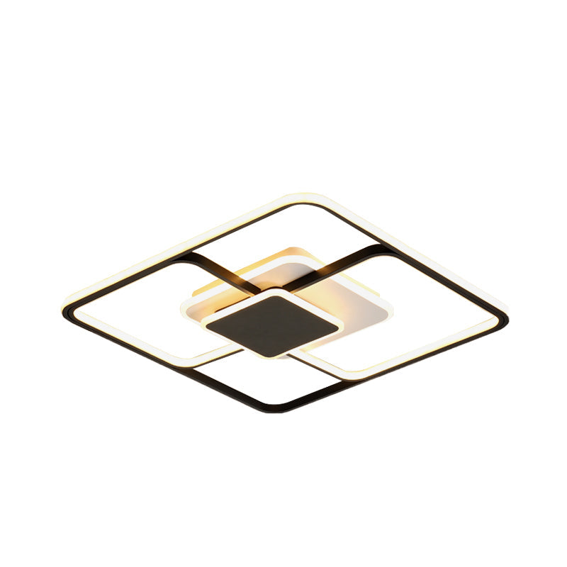 Modern Black Square LED Ceiling Mount Light Fixture with Acrylic Shade - 16.5"/20.5" Wide