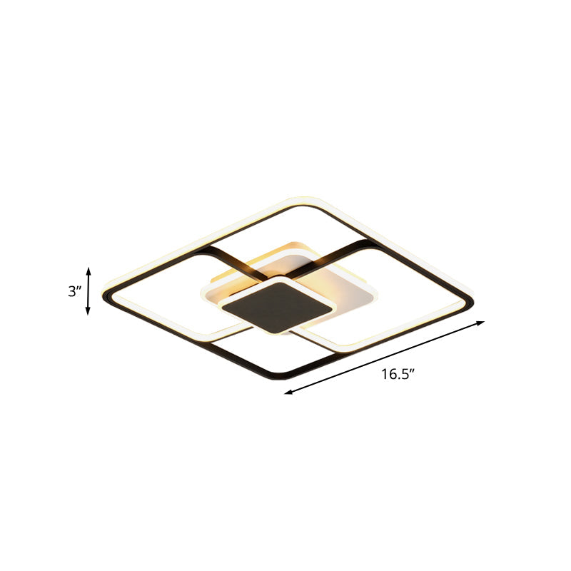 Modern Black Square LED Ceiling Mount Light Fixture with Acrylic Shade - 16.5"/20.5" Wide