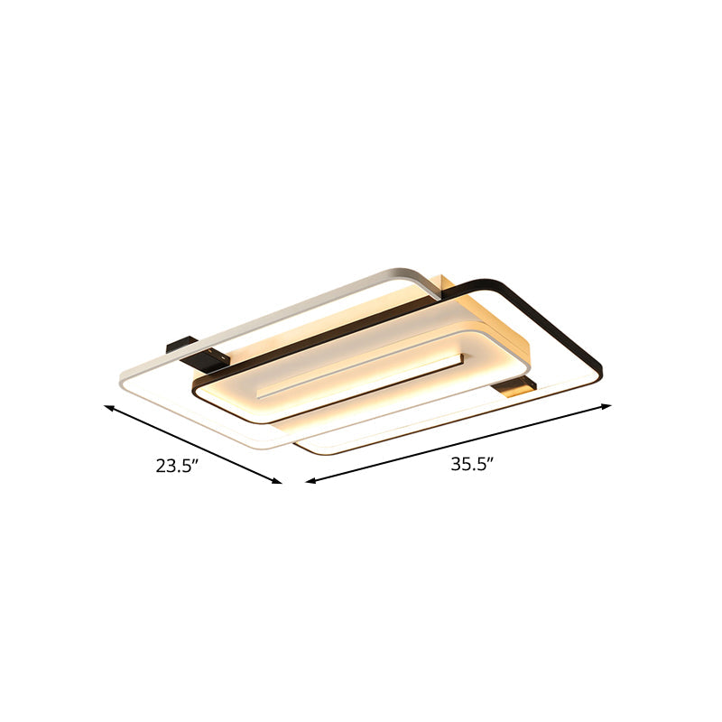 Interlaced Rectangle LED Ceiling Light with Acrylic Shade - Contemporary Black and White Flush Mount