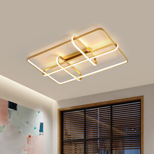 Minimalist Gold LED Ceiling Light with Acrylic Rectangle Frame and Oblong Design - Ideal for Living Room Flush Mounting
