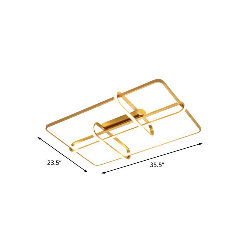 Minimalist Gold LED Ceiling Light with Acrylic Rectangle Frame and Oblong Design - Ideal for Living Room Flush Mounting