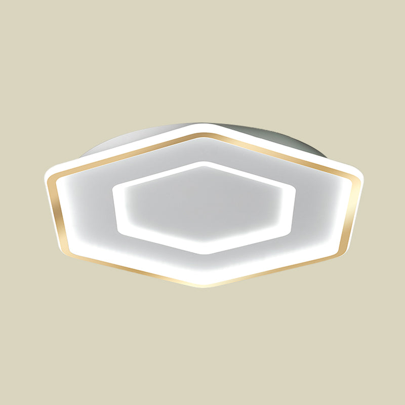 Modernist Hexagon Flush Pendant Ceiling Light in White/Gold, Acrylic LED, 16.5"/20.5" Wide