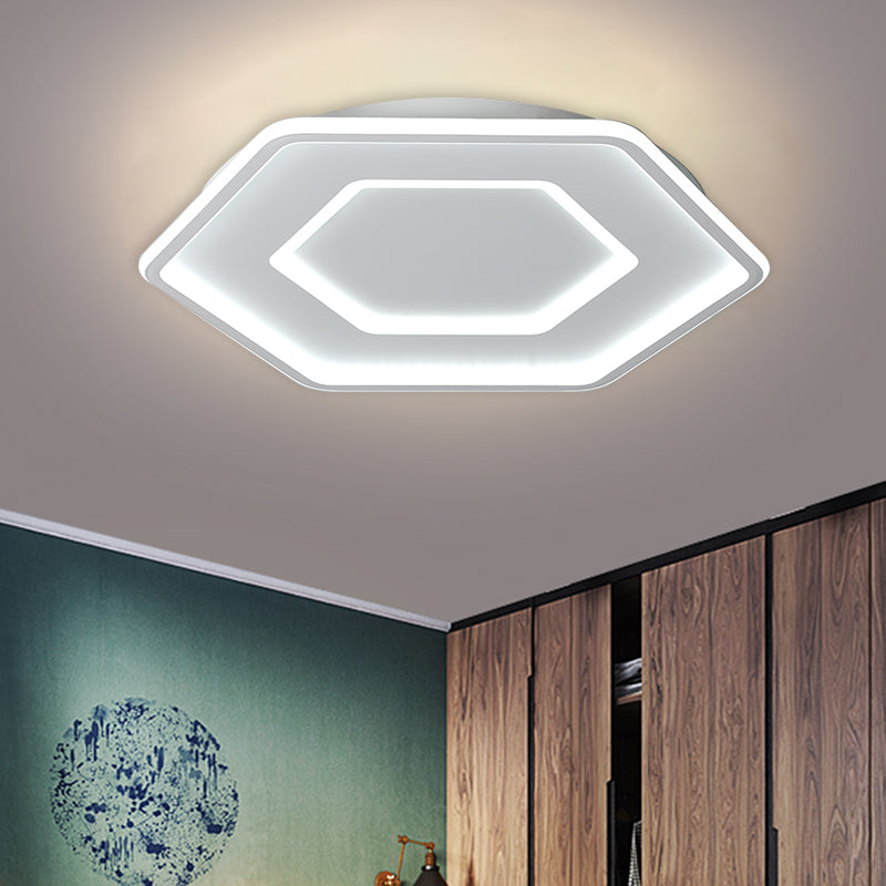 Modernist Hexagon Flush Pendant Ceiling Light In White/Gold Acrylic Led 16.5/20.5 Wide White / 16.5