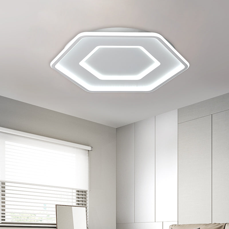 Modernist Hexagon Flush Pendant Ceiling Light In White/Gold Acrylic Led 16.5/20.5 Wide