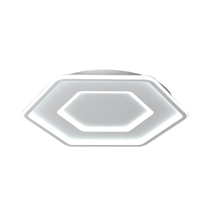 Modernist Hexagon Flush Pendant Ceiling Light in White/Gold, Acrylic LED, 16.5"/20.5" Wide