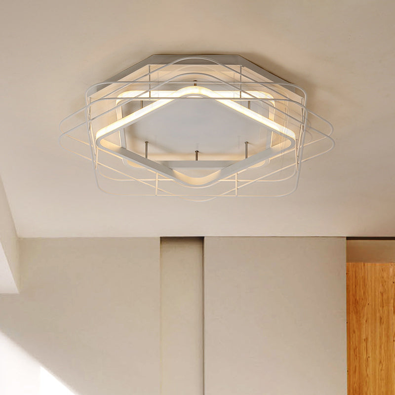 Modernist Acrylic Square Frame Flush Mount Lamp: 20.5"/25" Wide Black/White LED Ceiling Fixture for Office in Warm/White Light