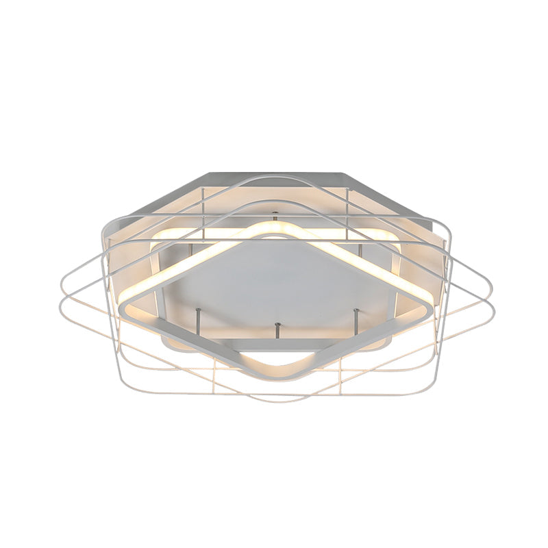 Modernist Acrylic Square Frame Flush Mount Lamp: 20.5"/25" Wide Black/White LED Ceiling Fixture for Office in Warm/White Light