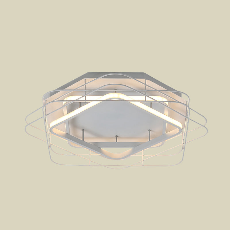 Modernist Acrylic Square Frame Flush Mount Lamp: 20.5"/25" Wide Black/White LED Ceiling Fixture for Office in Warm/White Light