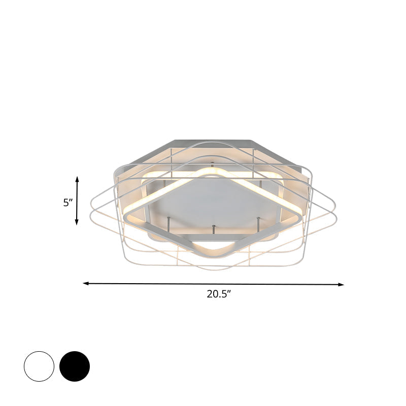 Modernist Acrylic Square Frame Flush Mount Lamp: 20.5"/25" Wide Black/White LED Ceiling Fixture for Office in Warm/White Light