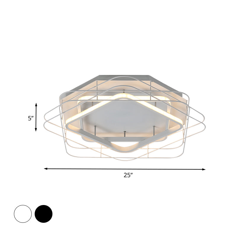 Modernist Acrylic Square Frame Flush Mount Lamp: 20.5"/25" Wide Black/White LED Ceiling Fixture for Office in Warm/White Light