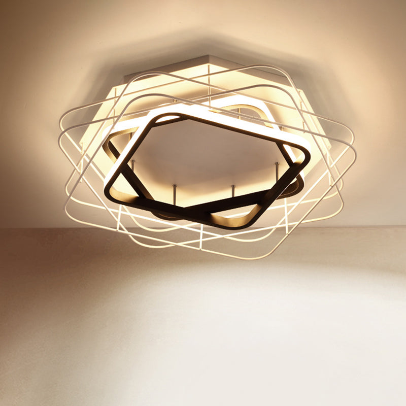 Modernist Acrylic Square Frame Flush Mount Lamp: 20.5"/25" Wide Black/White LED Ceiling Fixture for Office in Warm/White Light
