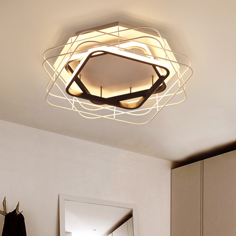 Modernist Acrylic Square Frame Flush Mount Lamp: 20.5"/25" Wide Black/White LED Ceiling Fixture for Office in Warm/White Light