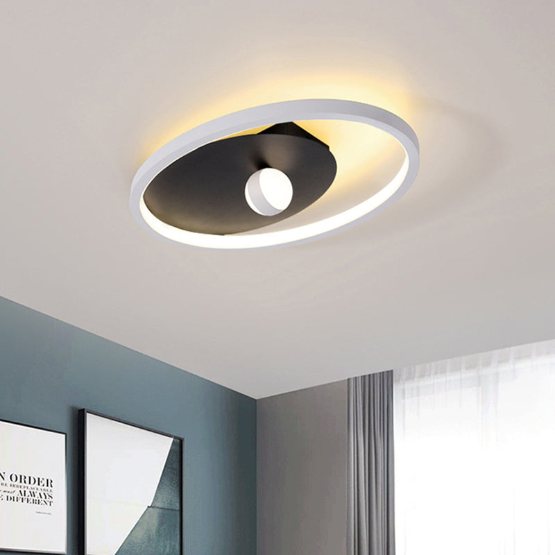 Contemporary Oval Flush Mount Ceiling Lamp with LED Acrylic Pendant Light and Ball Design in Black/White
