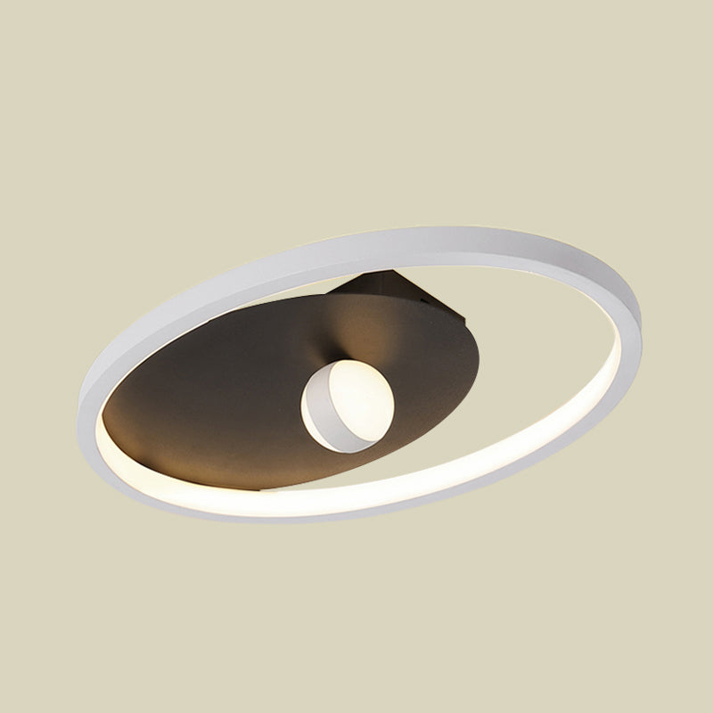 Contemporary Oval Flush Mount Ceiling Lamp with LED Acrylic Pendant Light and Ball Design in Black/White