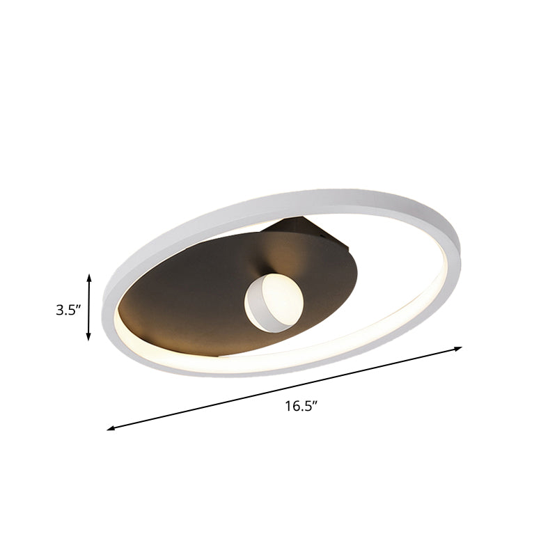Contemporary Oval Flush Mount Ceiling Lamp with LED Acrylic Pendant Light and Ball Design in Black/White