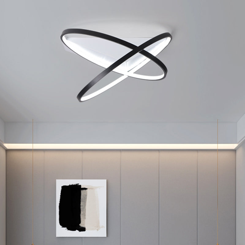 Modernist Dual Rings LED Flush Mount Ceiling Lamp in Black, 16.5"/20.5" W