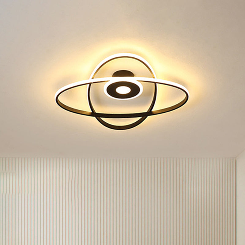 Contemporary Black/White LED Flush Mount Ceiling Light with Oval Frame Acrylic Shade - Warm/White Lighting
