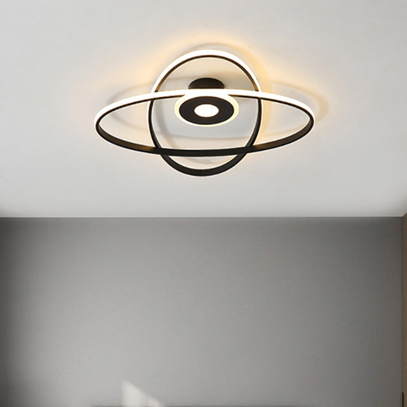 Contemporary Black/White LED Flush Mount Ceiling Light with Oval Frame Acrylic Shade - Warm/White Lighting