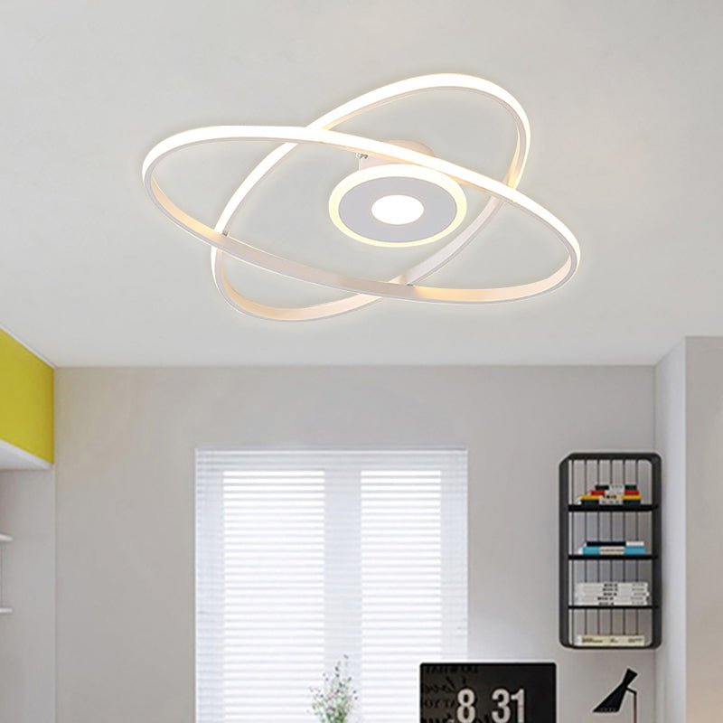 Contemporary Black/White LED Flush Mount Ceiling Light with Oval Frame Acrylic Shade - Warm/White Lighting