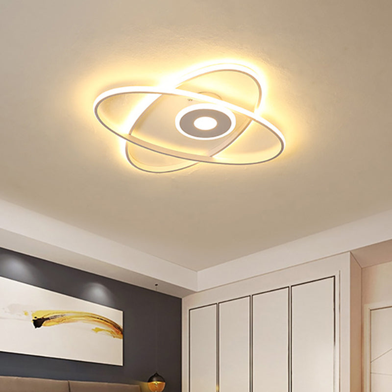 Contemporary Black/White LED Flush Mount Ceiling Light with Oval Frame Acrylic Shade - Warm/White Lighting