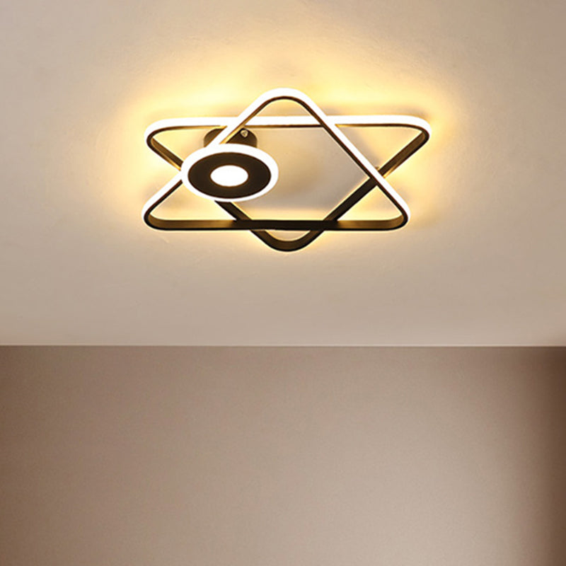 Minimalist Black/White Dual Triangular Frame LED Flush Light Fixture in Warm/White Light