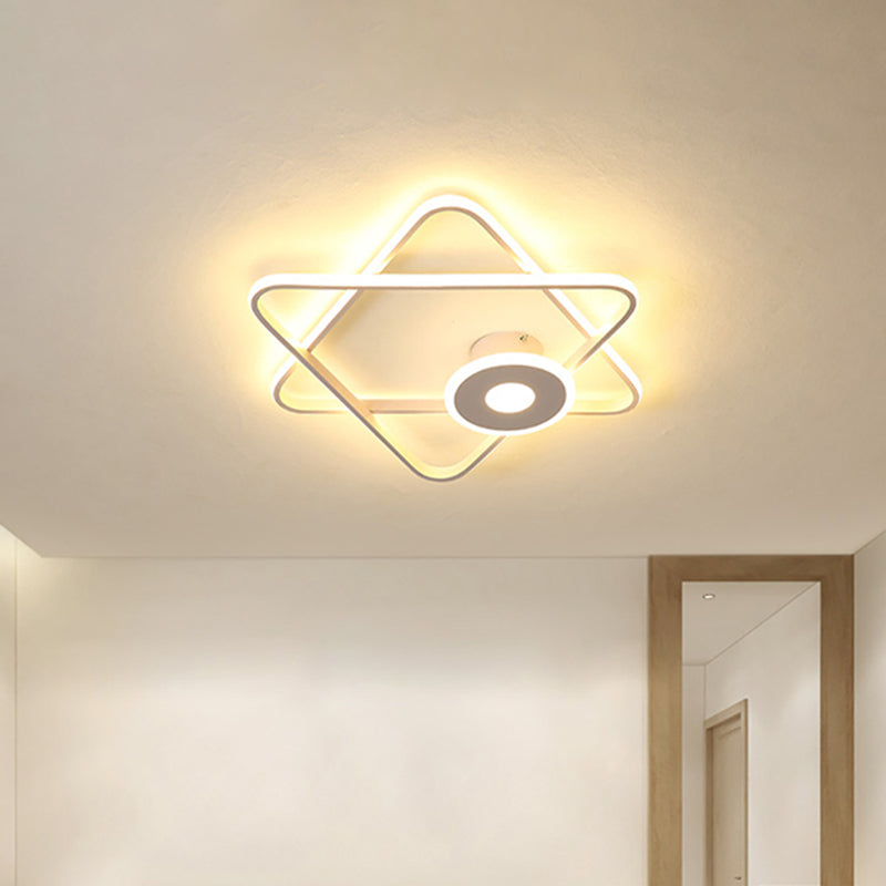 Minimalist Black/White Dual Triangular Frame LED Flush Light Fixture in Warm/White Light