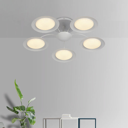 Contemporary 5-Head Radial White LED Semi Flush Mount Light with Acrylic Shade