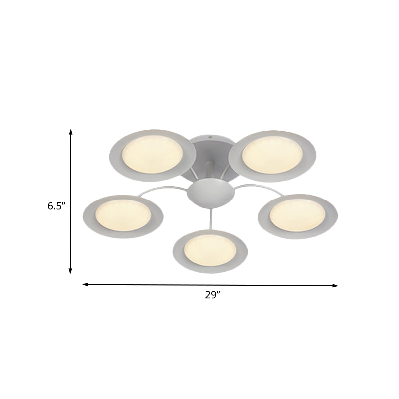 Contemporary 5-Head Radial White LED Semi Flush Mount Light with Acrylic Shade