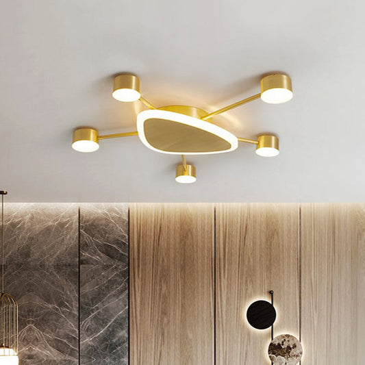 Modern Metal Brass Starburst LED Ceiling Light - Triangular 14"/24.5" Wide Flush Mount with Drum Design