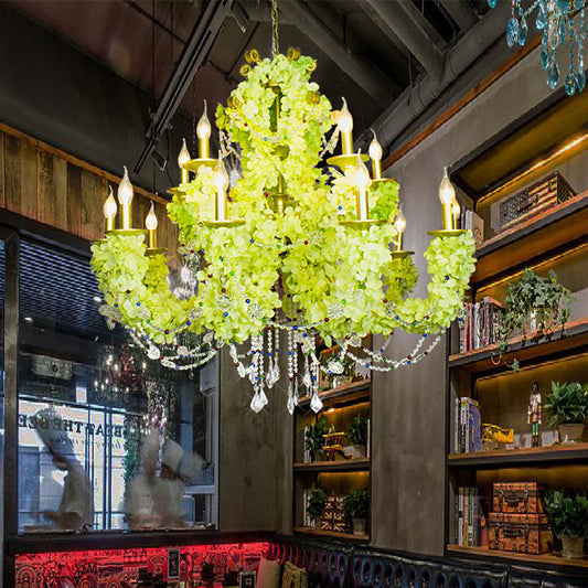 Diana - Vintage 12 Bulbs Candle Pendant Chandelier Vintage Gold Metal Plant Suspension Light with Crystal Decor