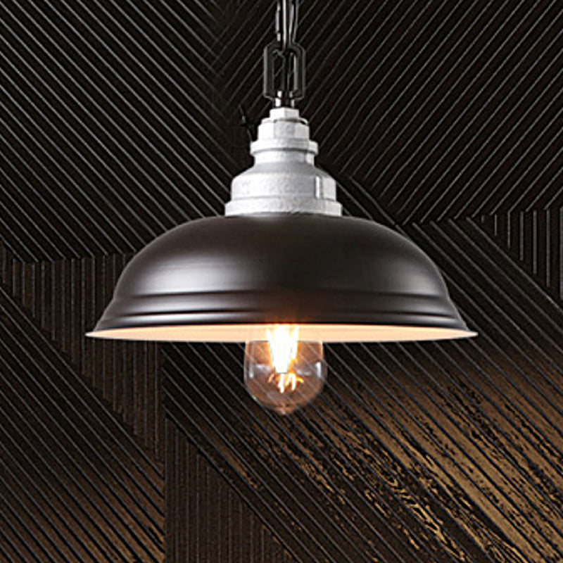 Lampe à suspension industrielle en métal avec abat-jour en forme de bol en noir élégant - Parfait pour les restaurants