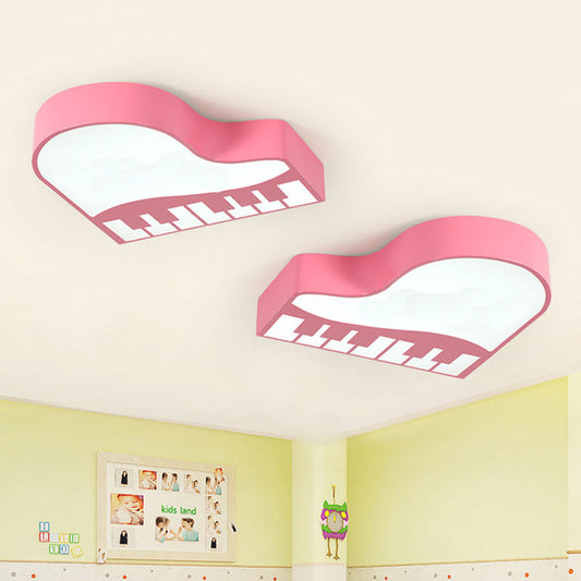 Modernist Piano Flush Pendant Light - Acrylic LED Ceiling Lamp in Pink for Kindergarten