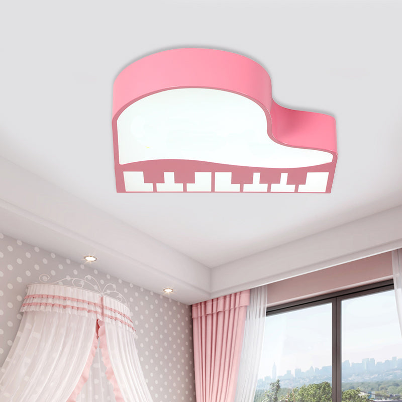 Modernist Piano Flush Pendant Light - Acrylic LED Ceiling Lamp in Pink for Kindergarten