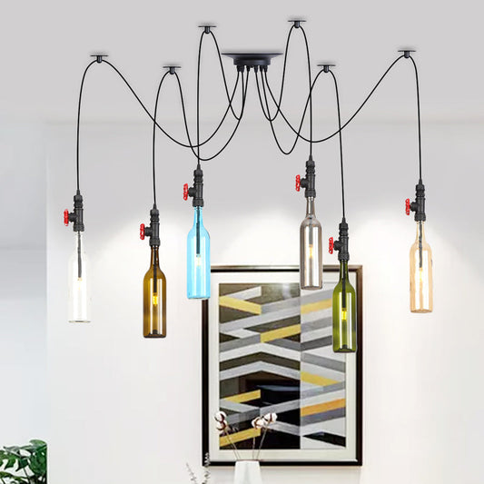 Vintage Swag LED Pendant Lights with Colored Glass Shades for Restaurants - 6/8/10 Light Options