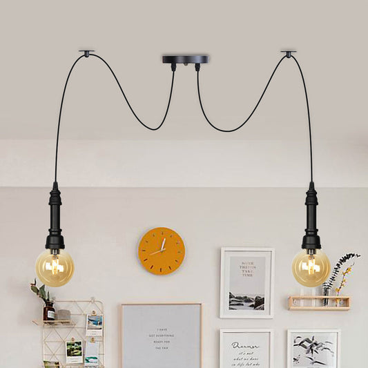 Lustre vintage en verre ambré avec finition noire - Lampe suspendue multi-lumières pour restaurants internationaux (2/3/6 têtes)